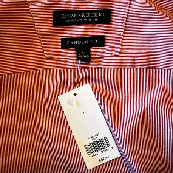 NWT Banana Republic Shirt Men L Camden Fit Custom 078 Wash MicroStripe Red/White - Picture 6 of 7